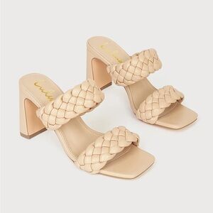 Lulus Louella Light Nude Braided Strap High Heel Sandals Square Open Toe Size 11